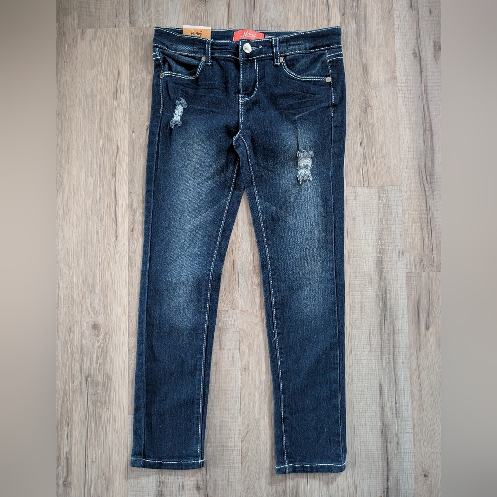 NWT Hailey Dark Blue Kids Jeans with Ripped Accents, 8Y (X1)